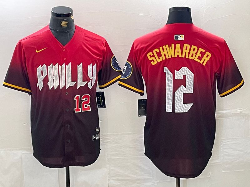 Men Philadelphia Phillies #12 Schwarber Red City Edition Nike 2024 MLB Jersey style 2